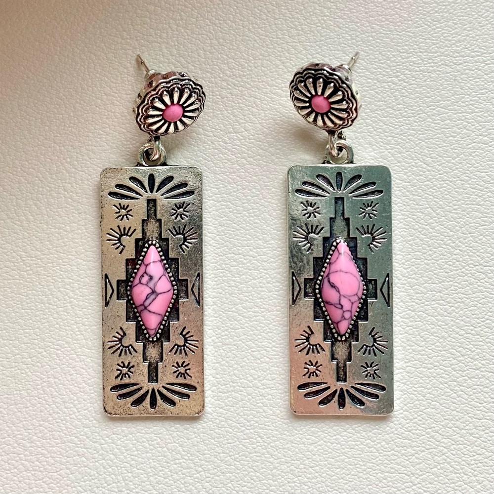 Pink and silver Navajo style earrings
